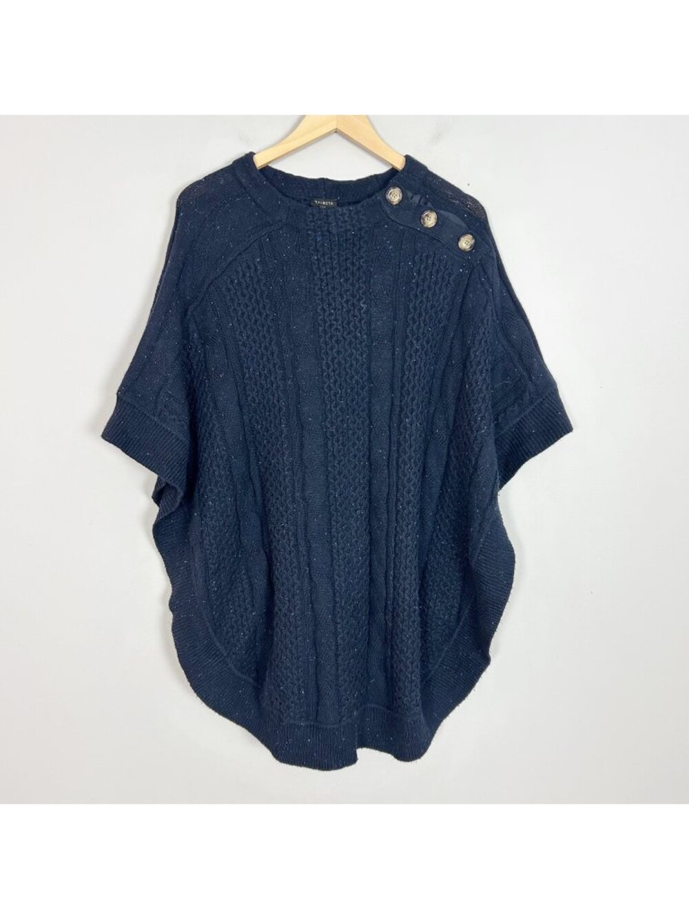 Talbots Navy Blue Speckled Poncho Sweater Pullover Fall Relaxed Size Large Women